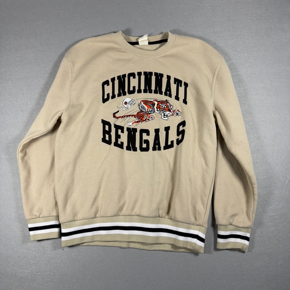 VTG Cincinnati Bengals NFL Mens Crewneck Sweatshirt Large Tan Embroidered Tiger - Picture 2 of 9